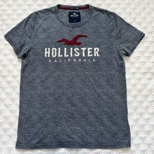 Hollister Heathered Navy Blue Embroidered Seagull Logo Short Sleeve T-Shirt Sz S